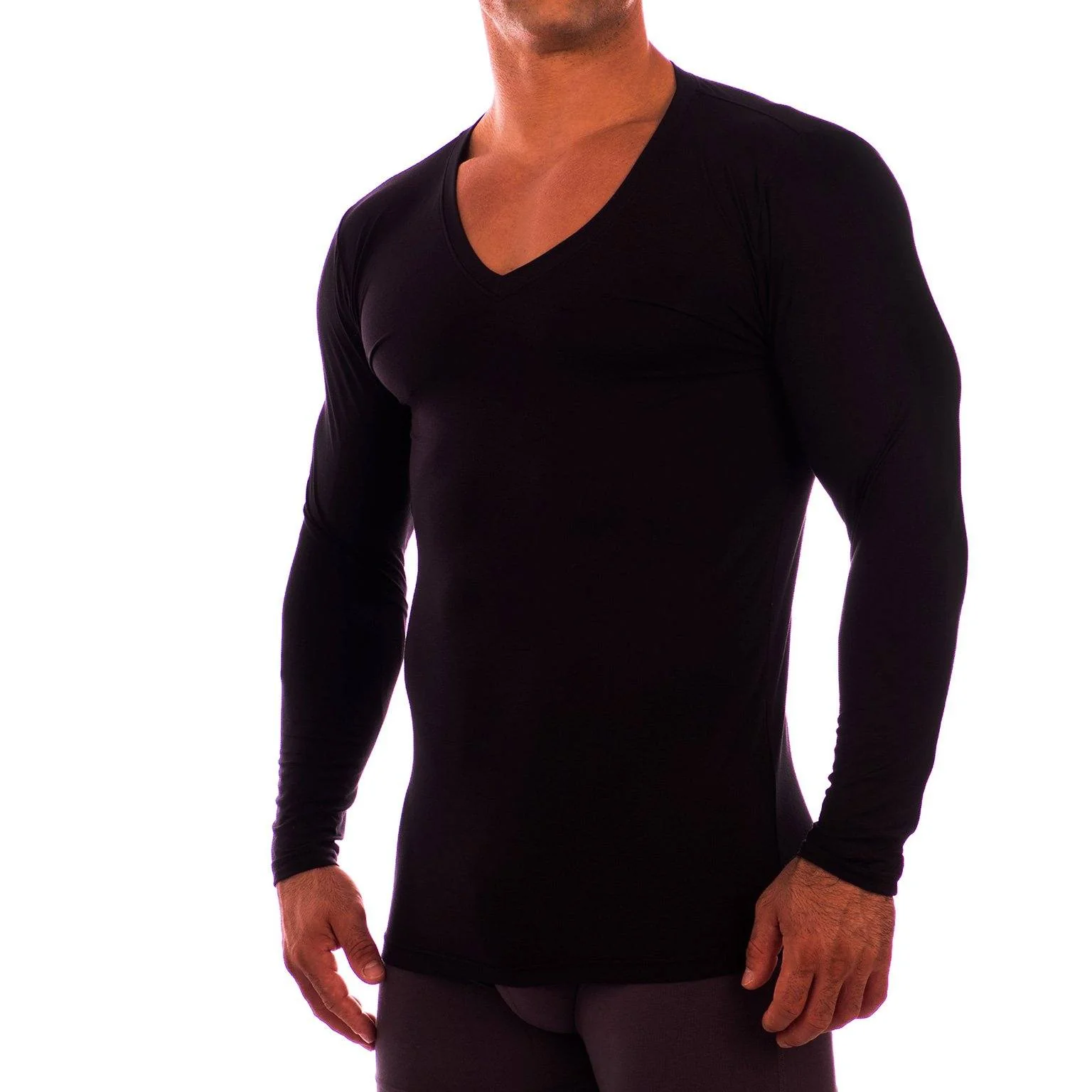 Deep V Neck Long Sleeve Undershirt - Image 4